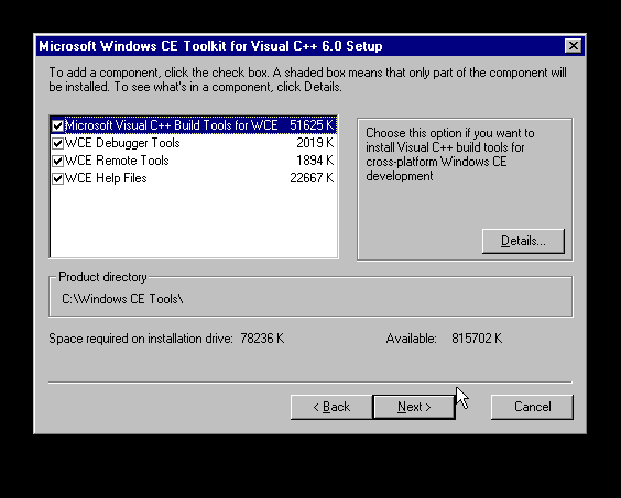 Windows CE Tool Kit optional components
